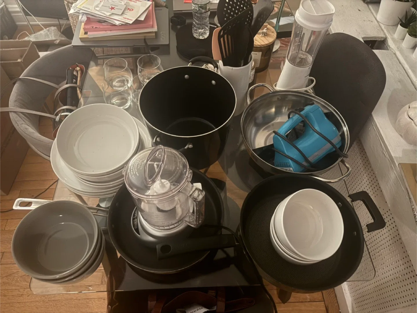 Pots, Pans, Dishes, and Food Processor