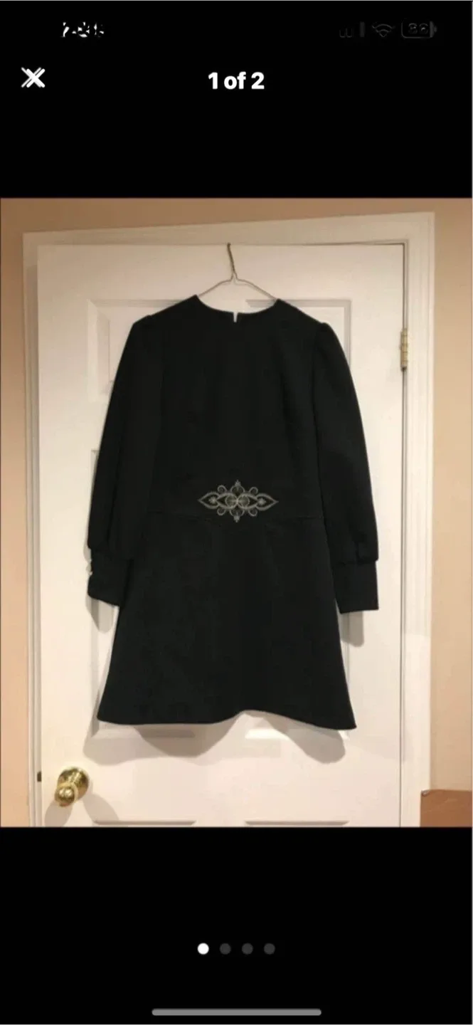 Vintage Crimplene Black Dress Size 38 image indicator(5)