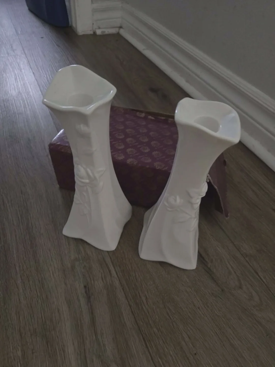 Pair of White Ceramic  candle holder #cleanout