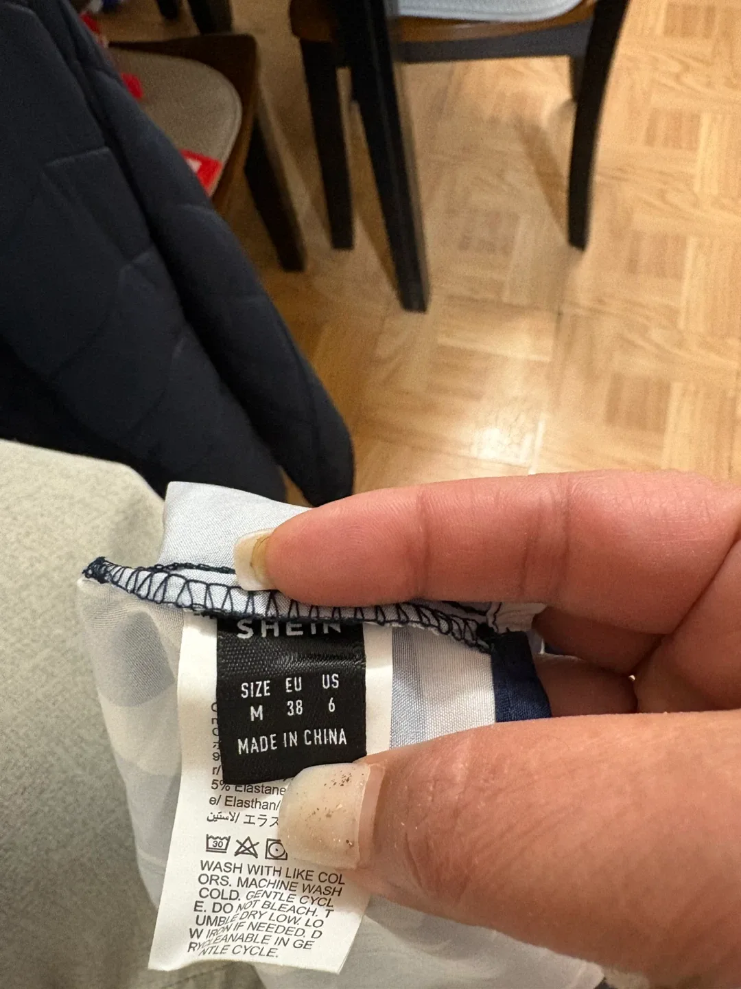 Navy & White Patterned One-Shoulder Blouse #cleanout image indicator(7)