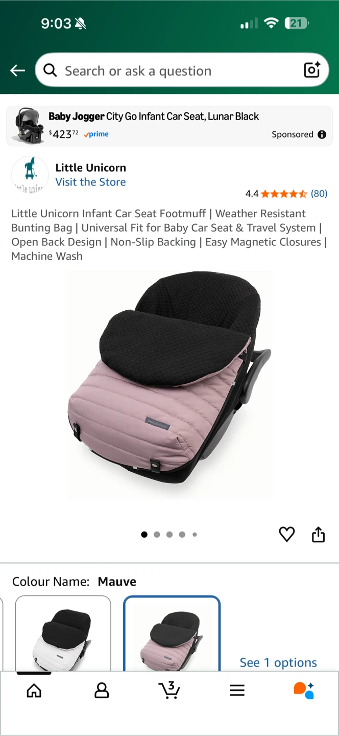 Little Unicorn Car Seat Footmuff - Mauve