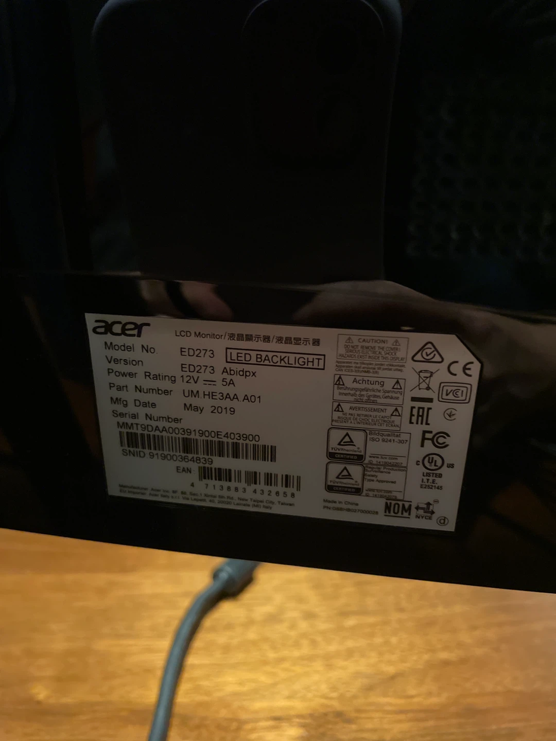 Acer ED273 27" Curved LED Monitor