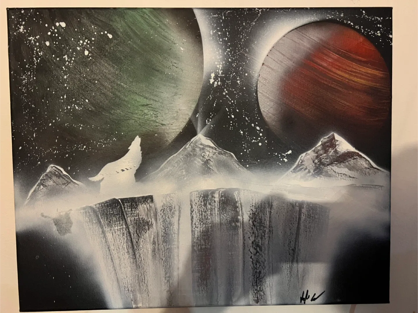 Spray Paint Art - Wolf and Planets