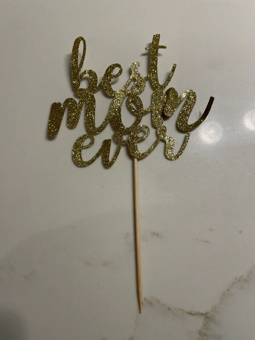 #cleanout Gold Glitter 'Best Mom Ever' Cake Topper