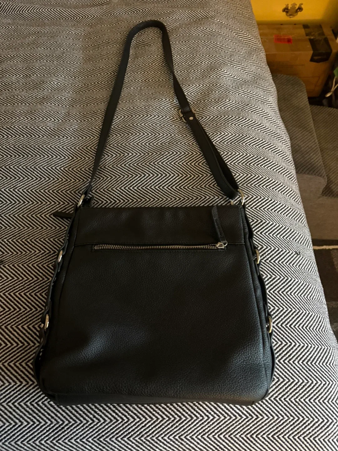 Black faux leather crossbody Bag image indicator(2)