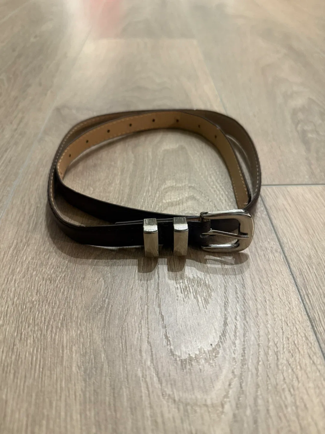 Brown Leather Belt with Silver Buckle