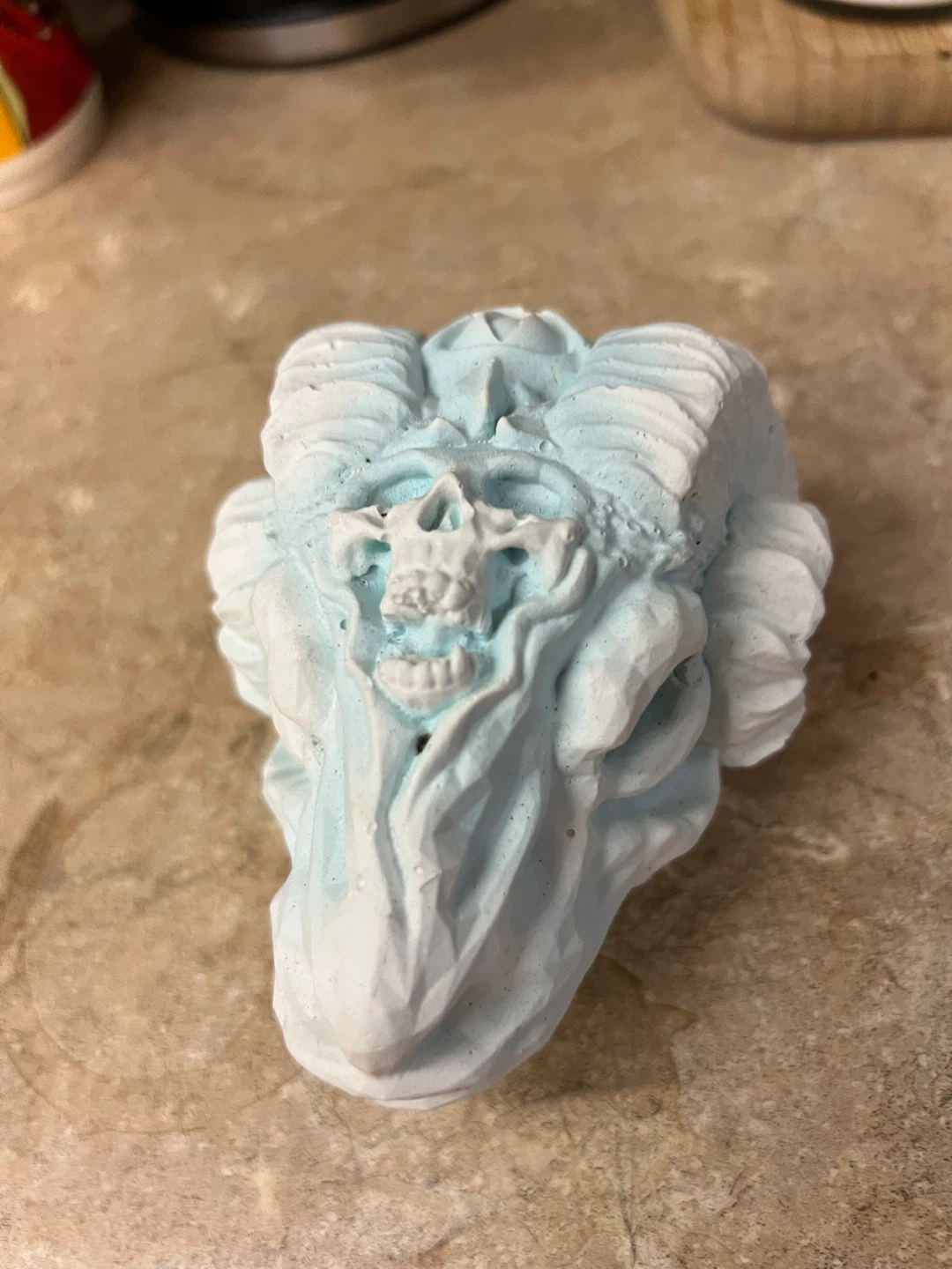 Plaster Unique Blue Skull Sculpture - photo 2