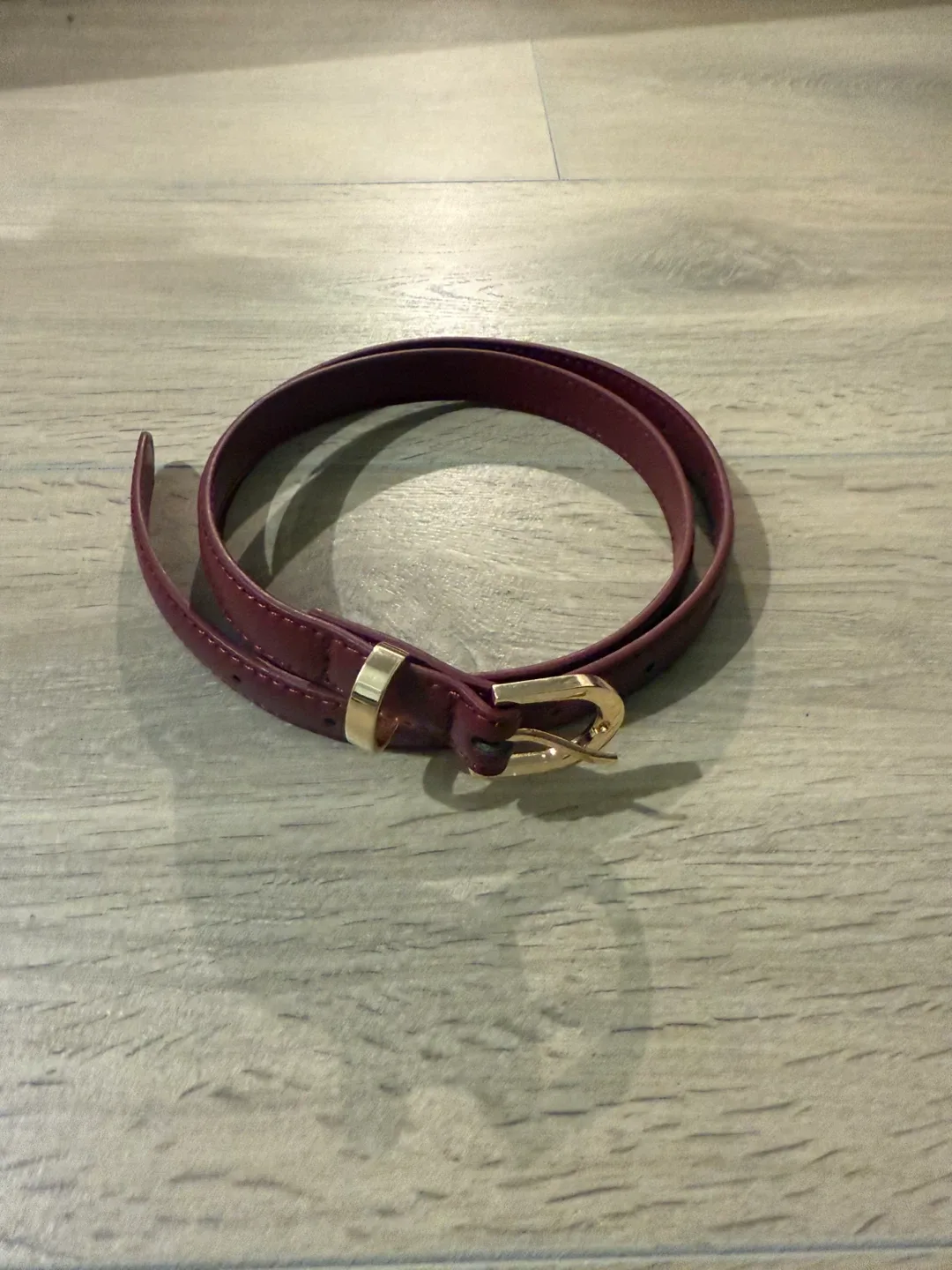 Burgundy Leather Belt with Gold Buckle