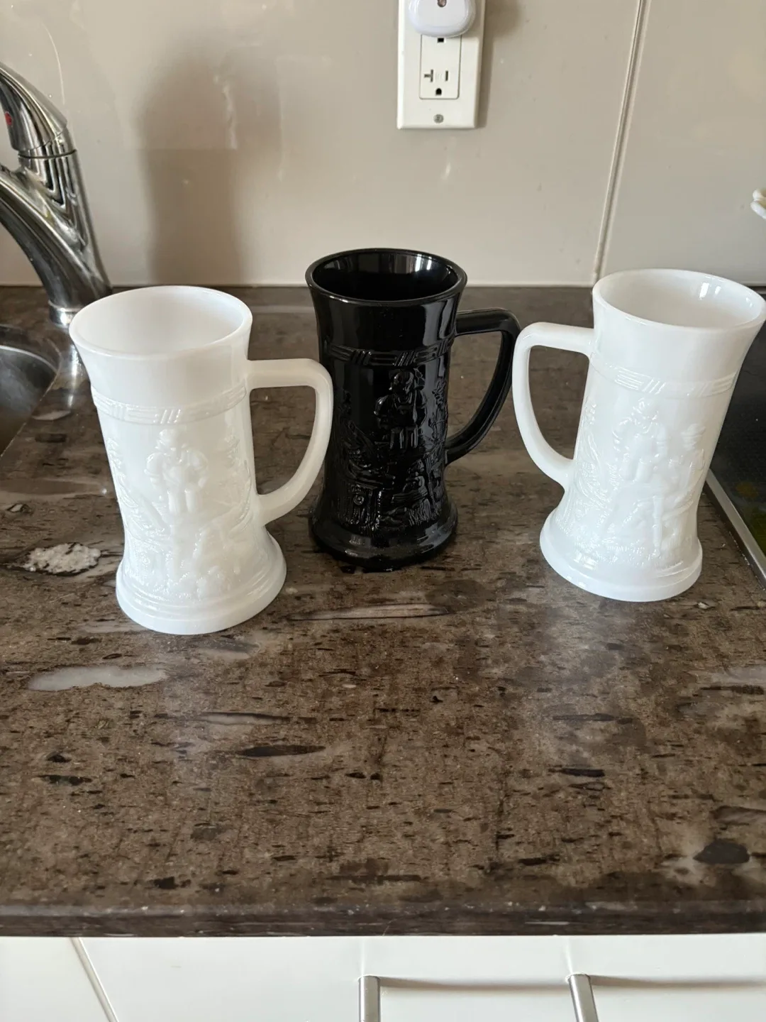 Vintage Milk Glass & Black Glass beer tankards