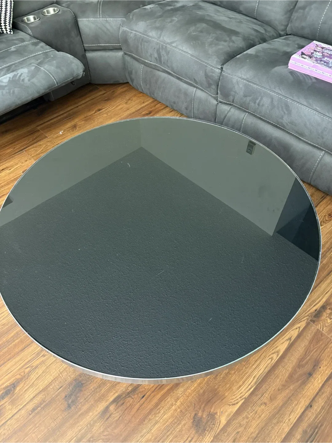 Tempered Glass Round Chrome & Black Glass Coffee Table