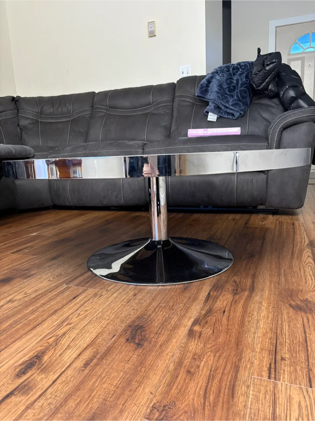 Tempered Glass Round Chrome & Black Glass Coffee Table image indicator(2)