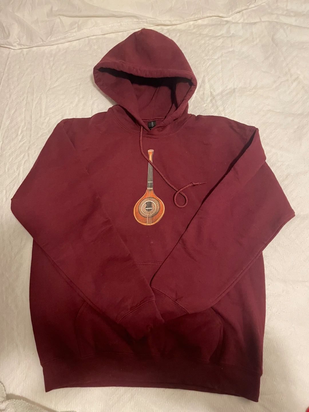 Burgundy Hoodie with Lute Design
