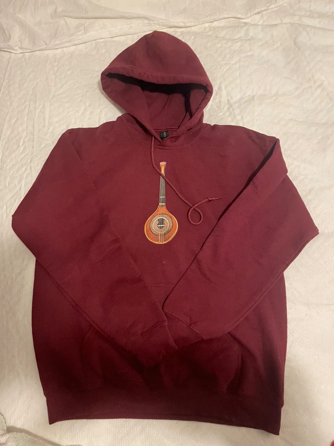 Burgundy Hoodie with Lute Design