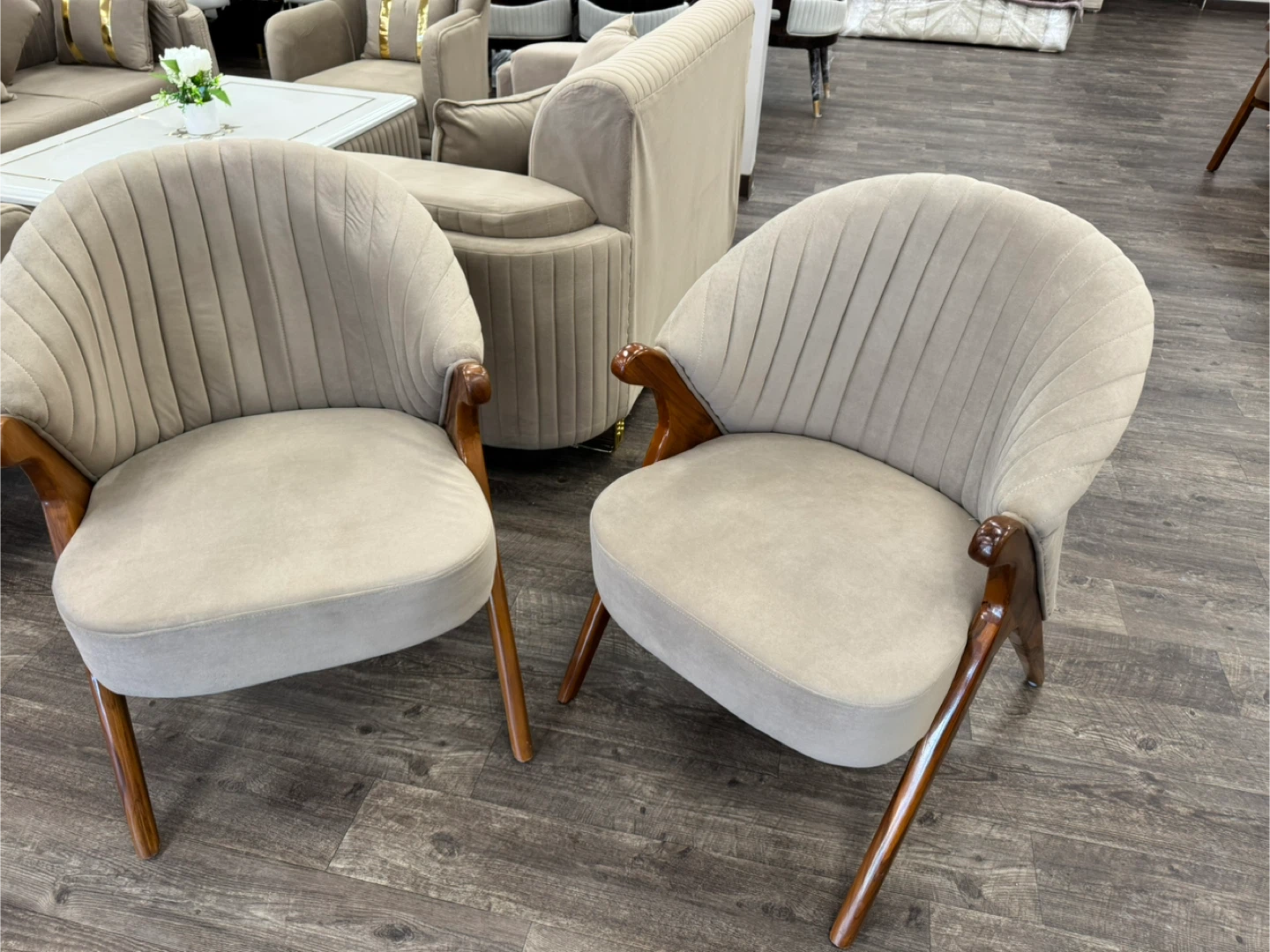 Pair of Accent Chairs - Beige Upholstery