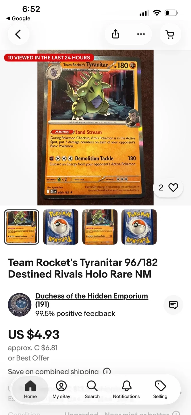 Team Rocket's Tyranitar 96/182 Holo Rare NM image indicator(2)