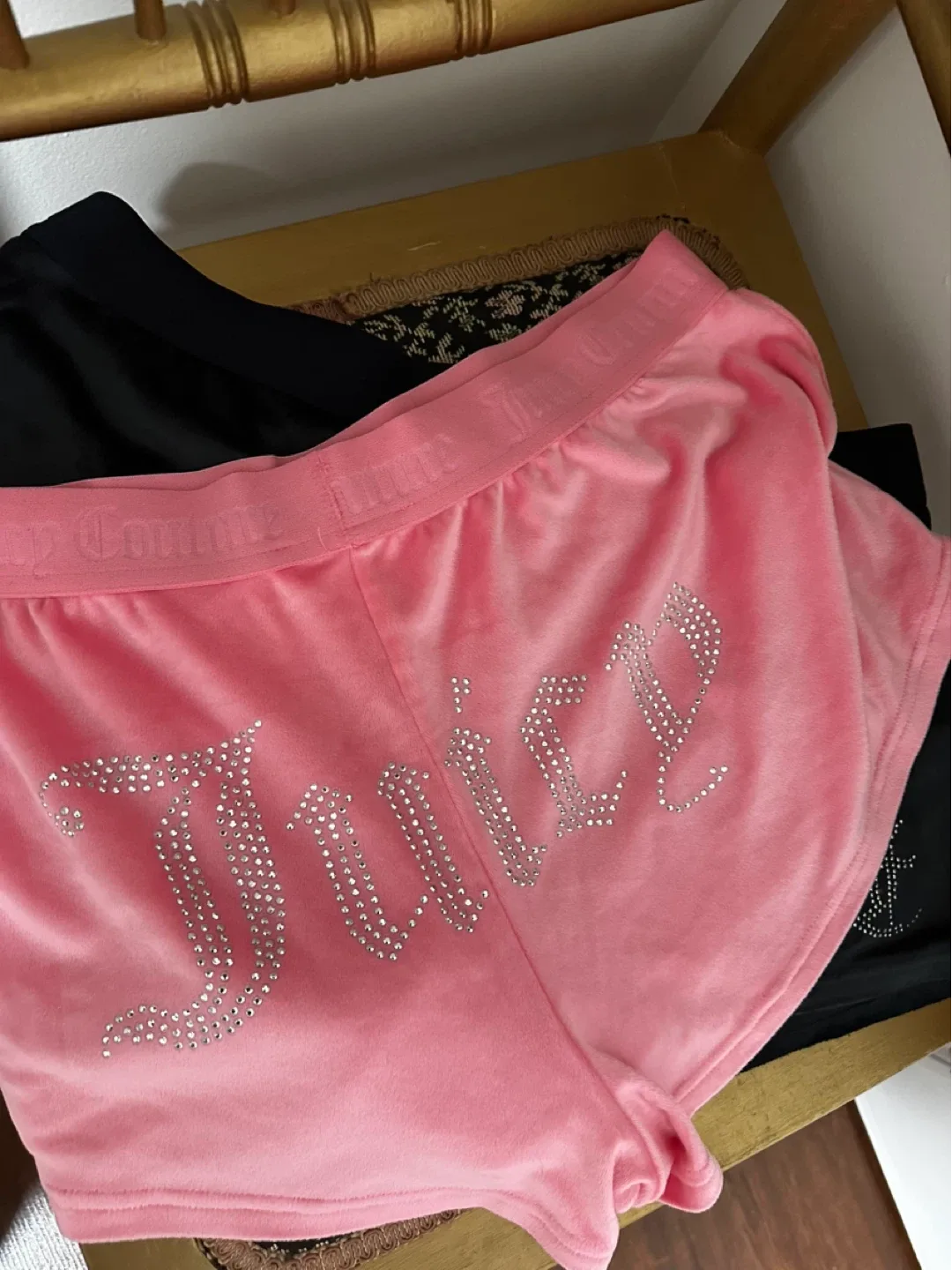Juicy Couture Velour Shorts - Black & Pink