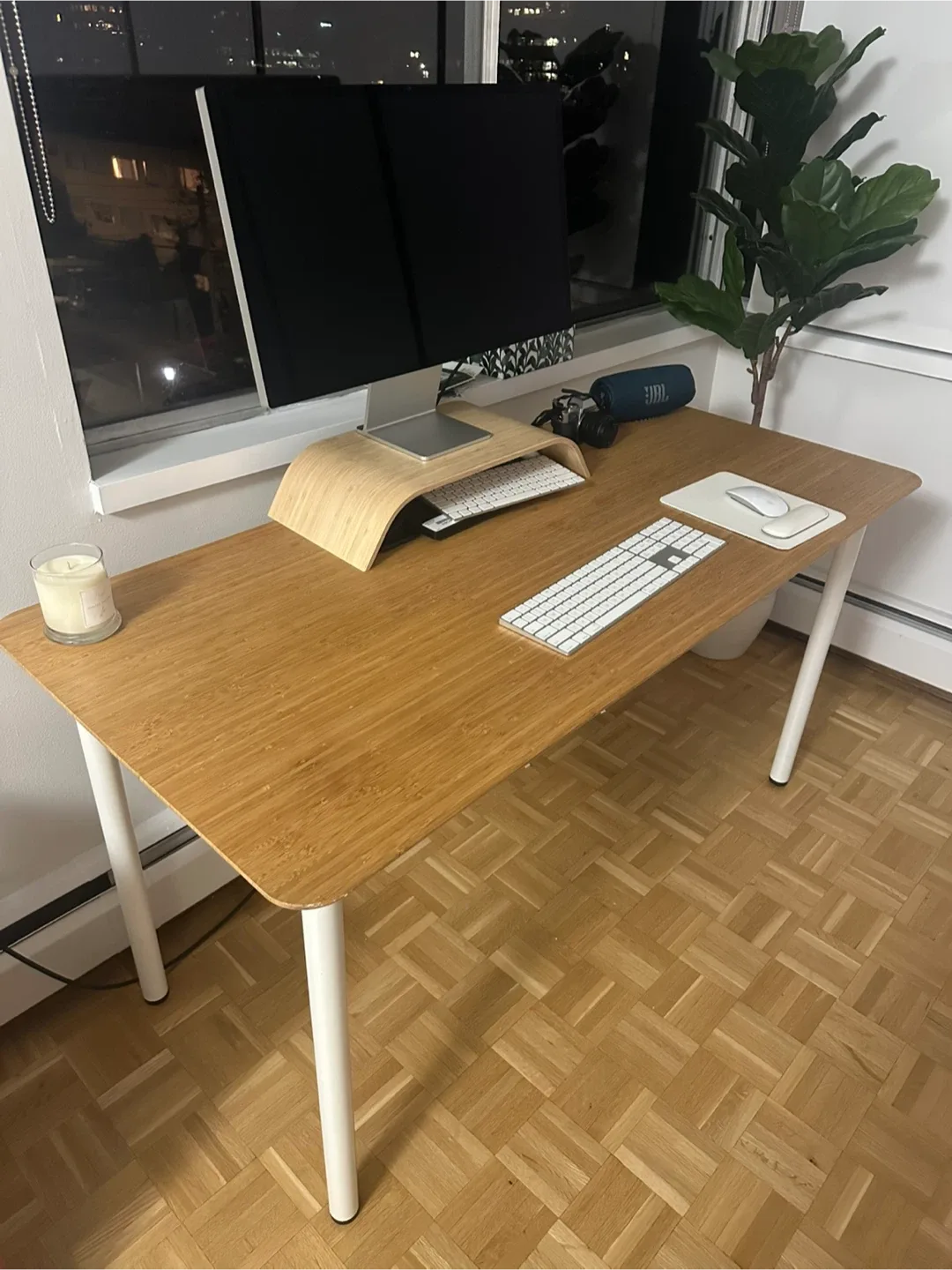 IKEA Bamboo Desk with White Legs