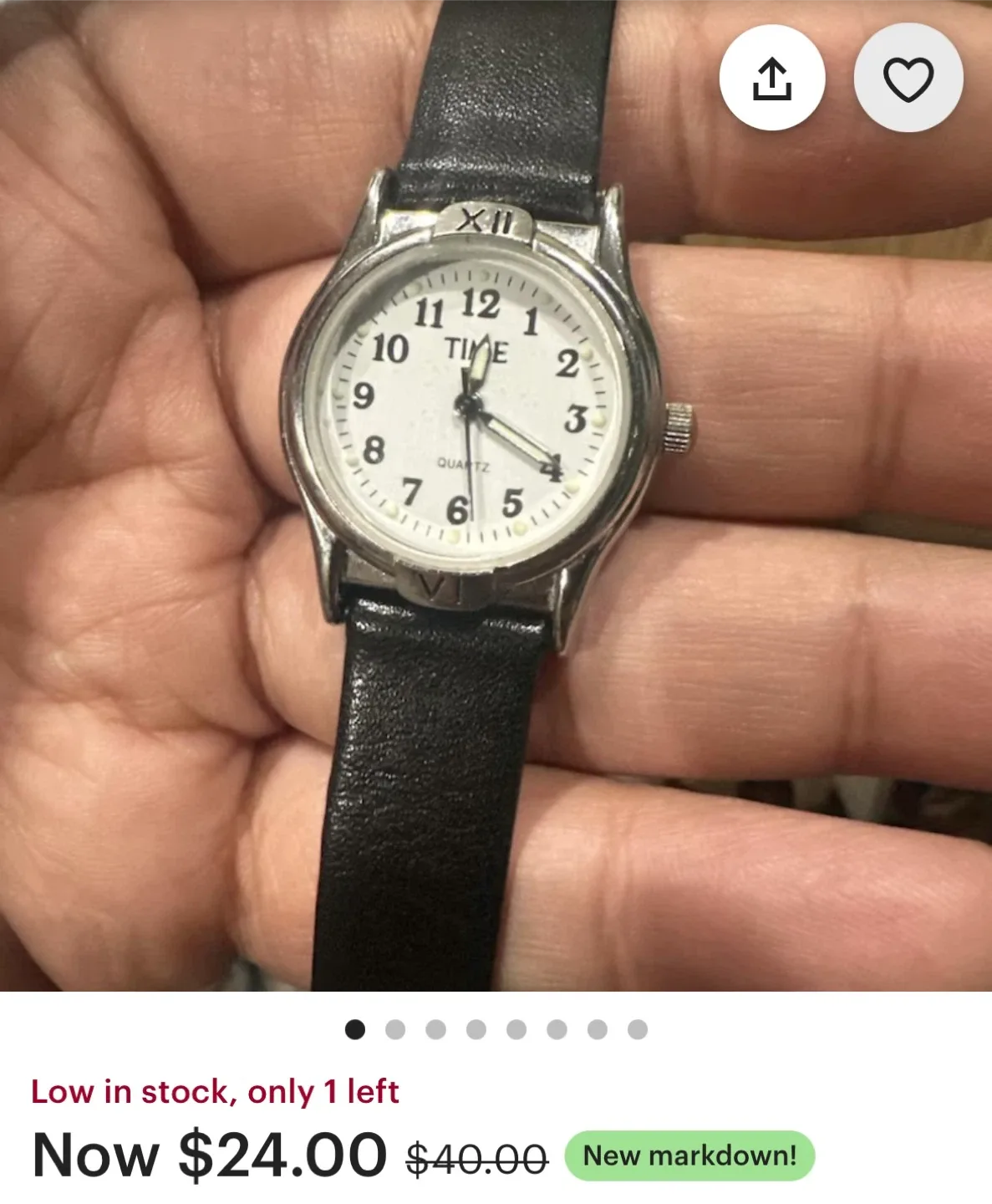 Time Quartz Watch with Black Leather Band image indicator(2)