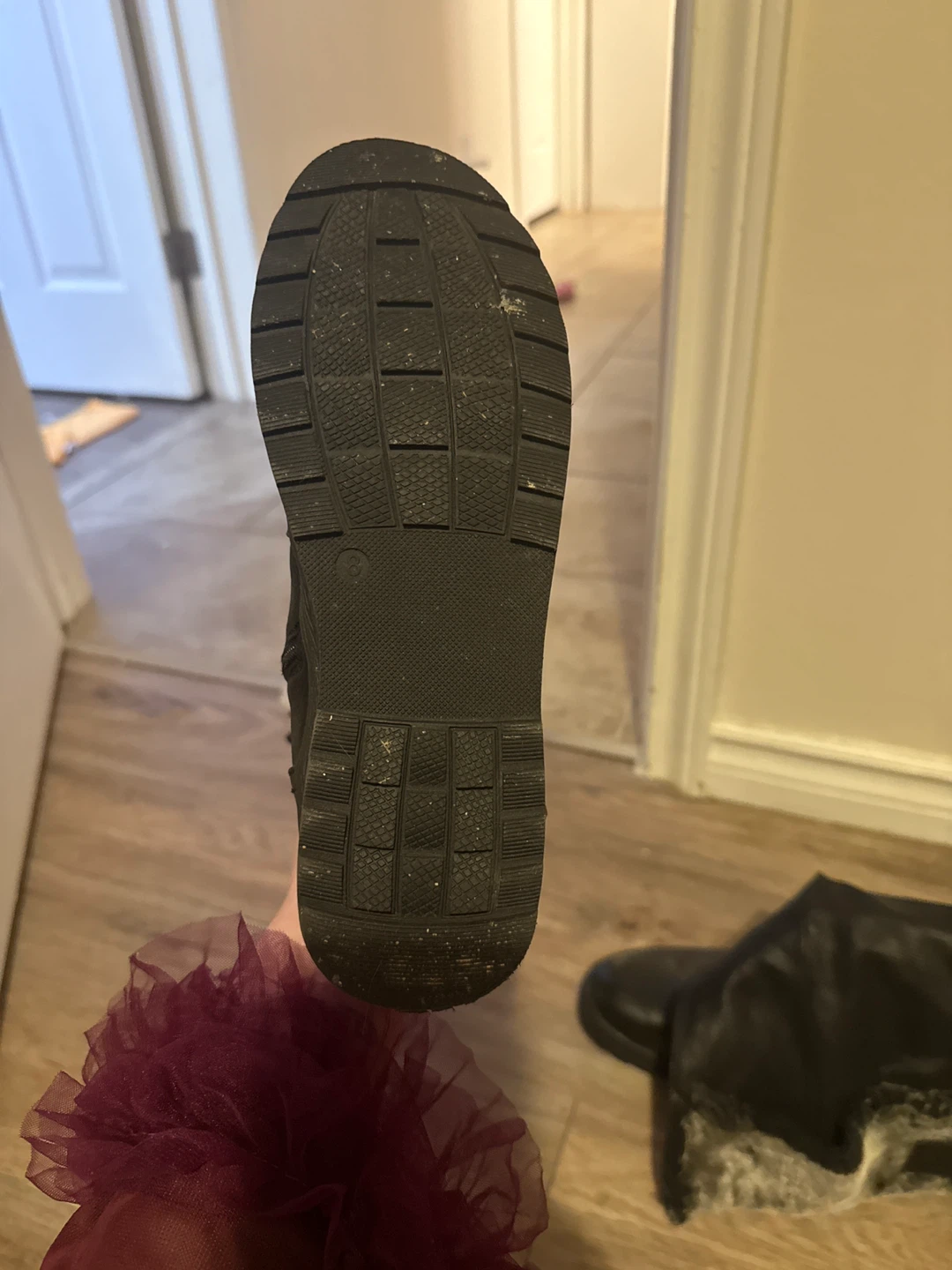 Black Leather Boots with Faux Fur Trim - photo 4