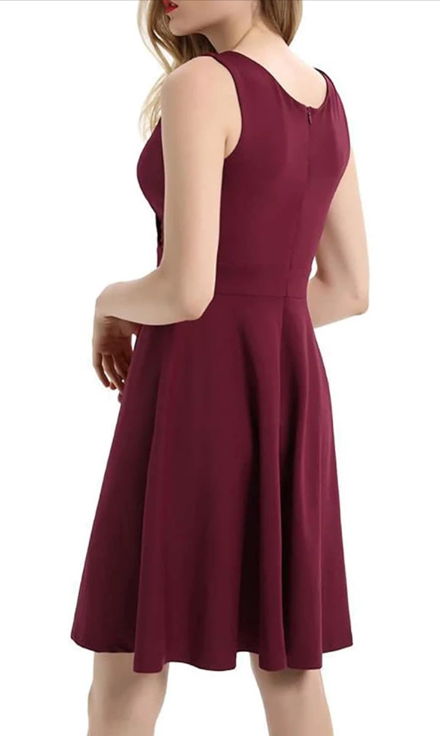 NEW! Burgundy Sleeveless V-Neck Fit & Flare Dress - photo 5