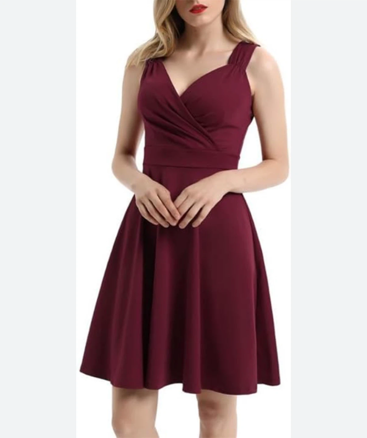 NEW! Burgundy Sleeveless V-Neck Fit & Flare Dress