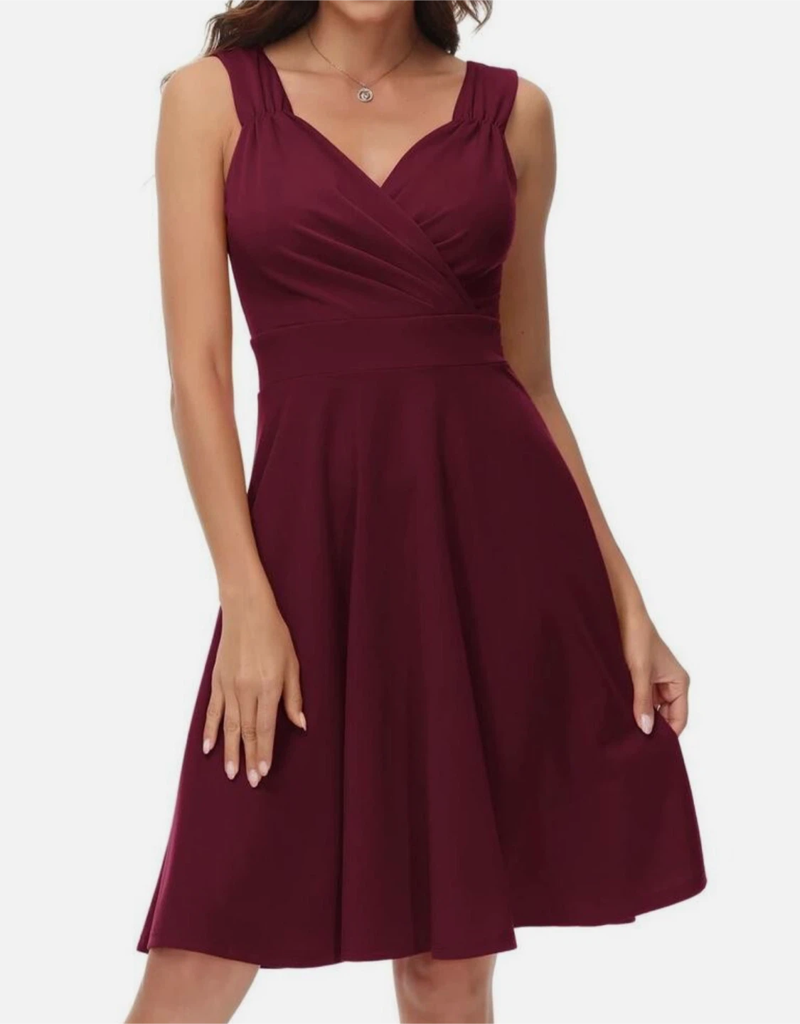 NEW! Burgundy Sleeveless V-Neck Fit & Flare Dress - photo 4