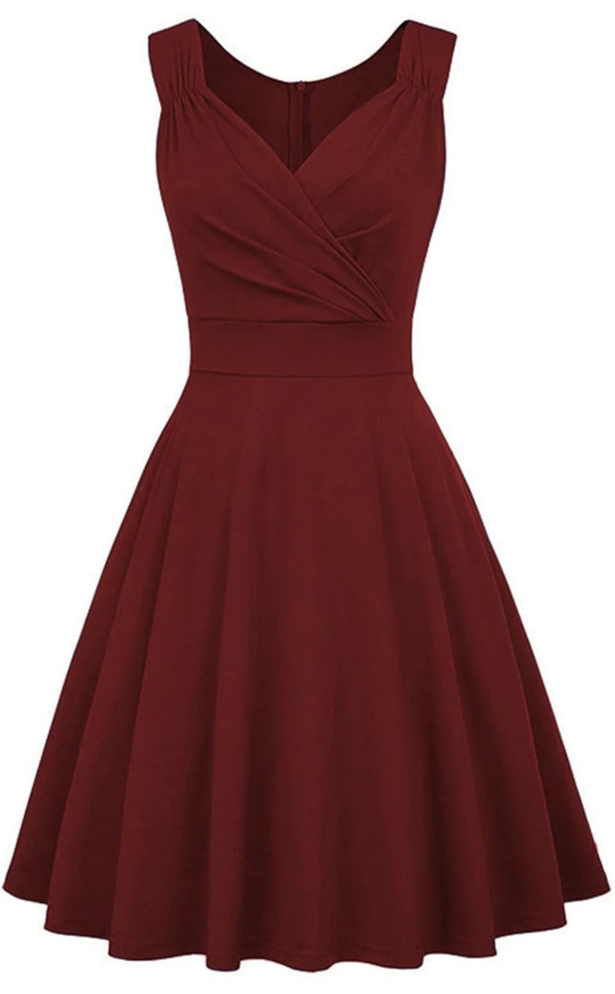 NEW! Burgundy Sleeveless V-Neck Fit & Flare Dress - photo 2
