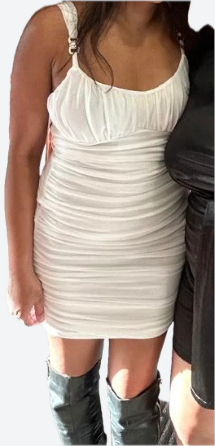 White Ruched Bodycon Mini Dress