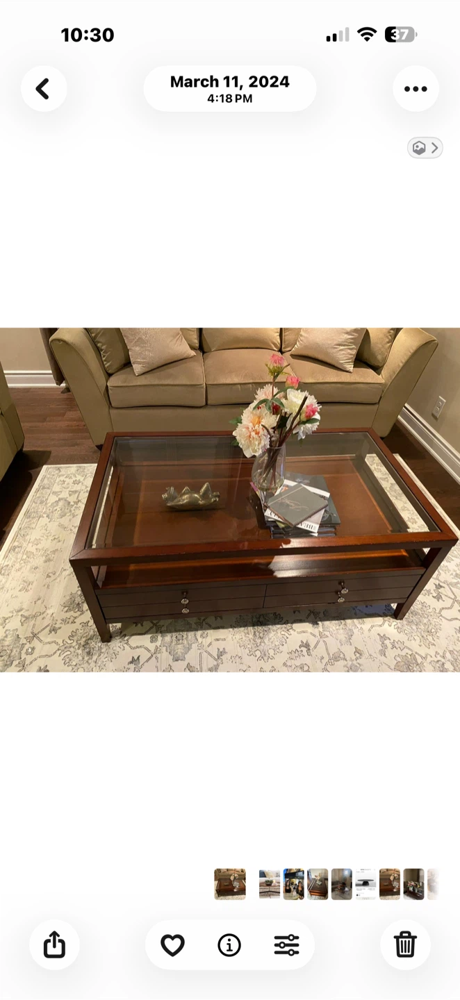 Glass Top Coffee & side Table - Brown Wood Frame - photo 2