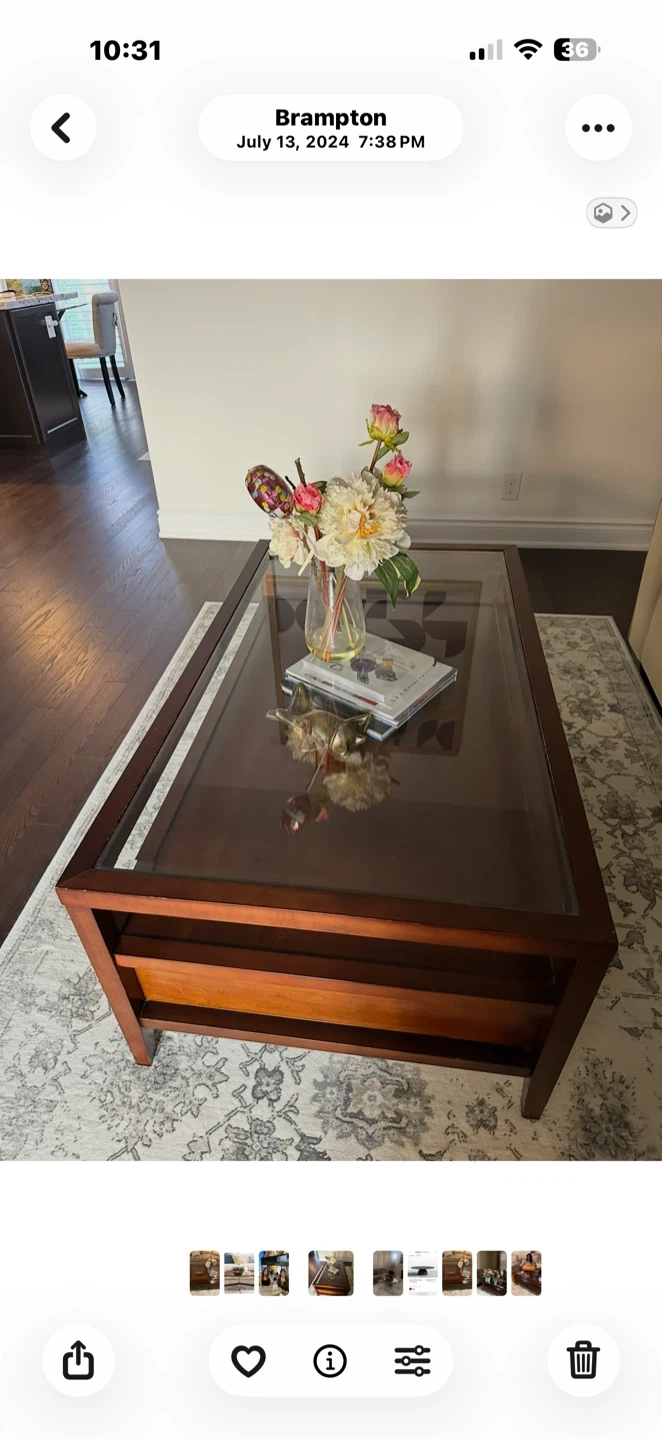 Glass Top Coffee & side Table - Brown Wood Frame