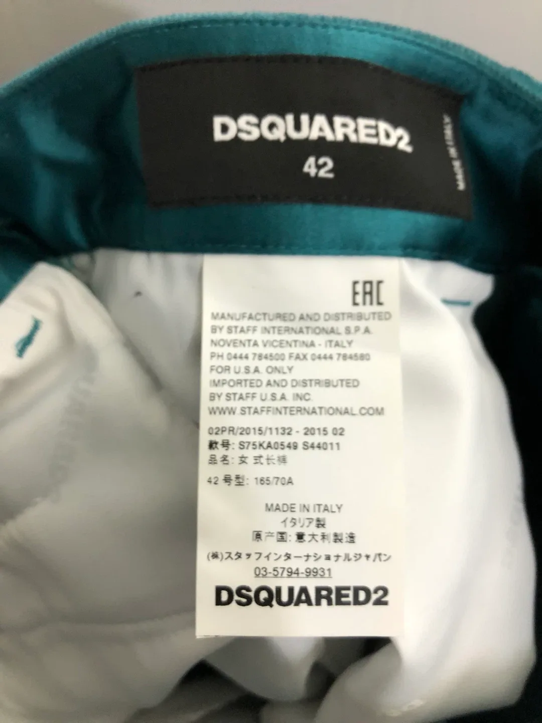 Women’s Velvet Teal Capri Pants. Size 42. Dsquared2. image indicator(6)