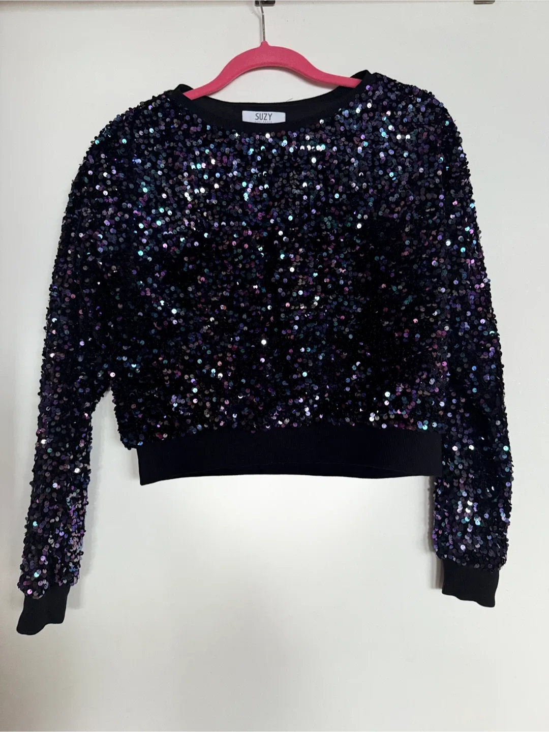 Suzy Shier Sequin Long Sleeve Top