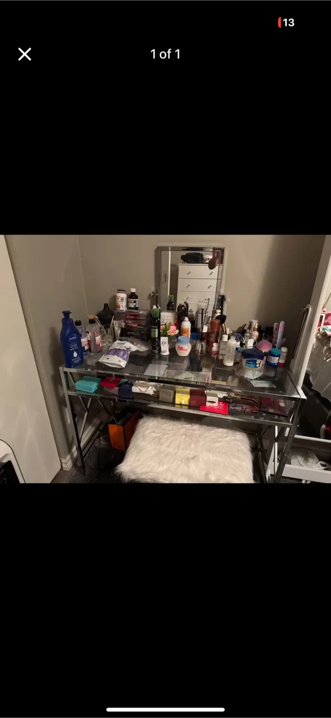 Glass Top Vanity Table with Stool