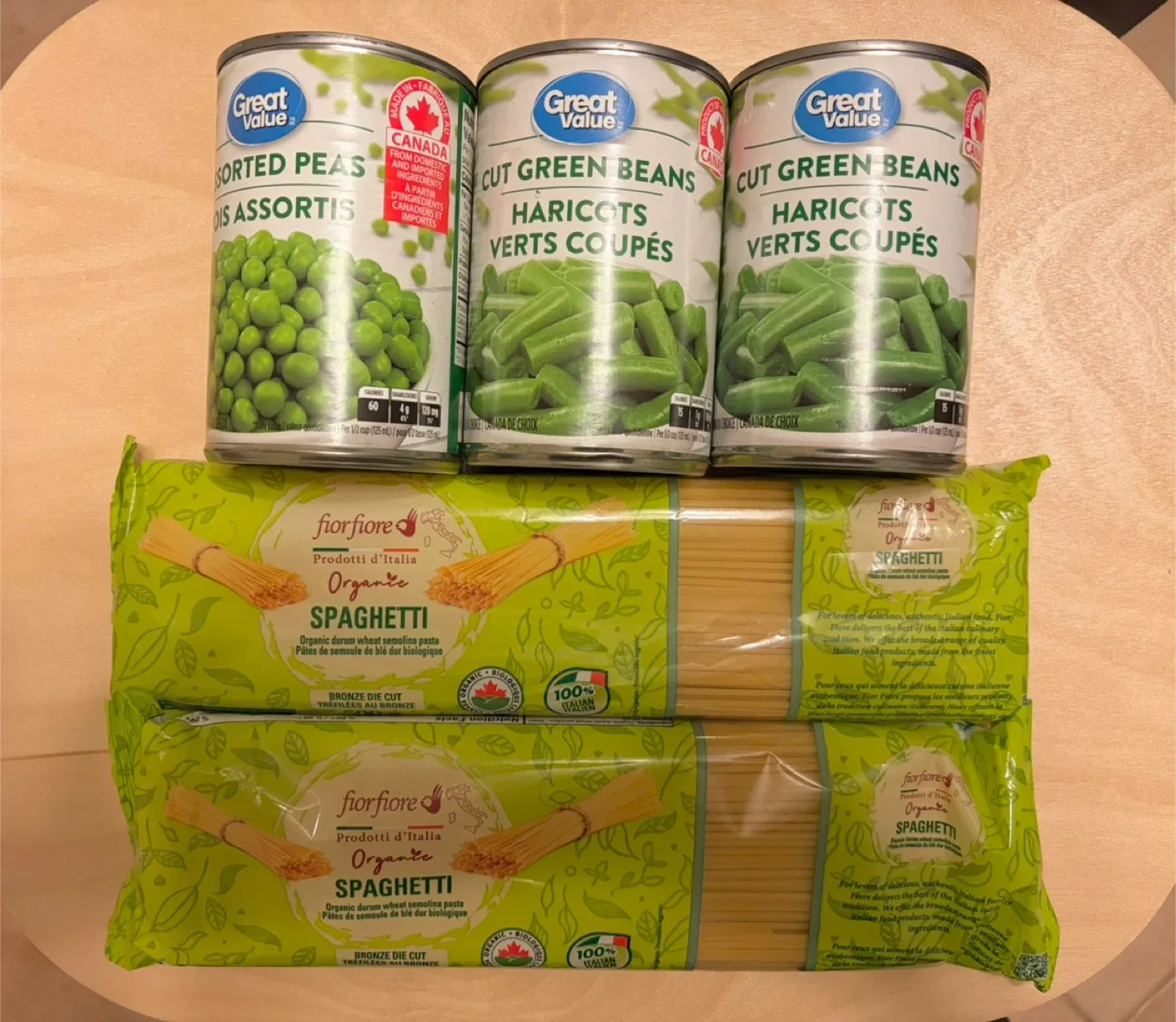 Organic spaghetti and canned beans