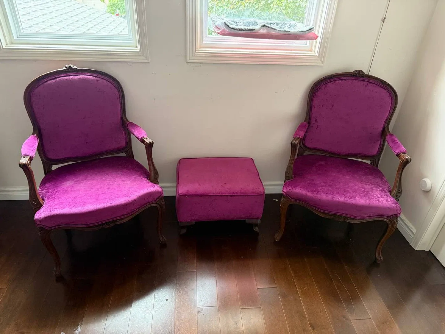 Purple Velvet Antique Chairs (Set of 2)