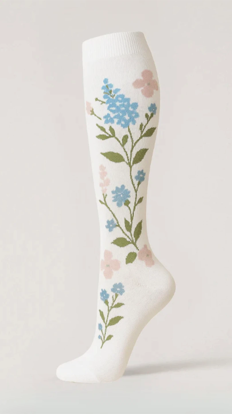 SNOX Floral Compression Knee High Socks - White