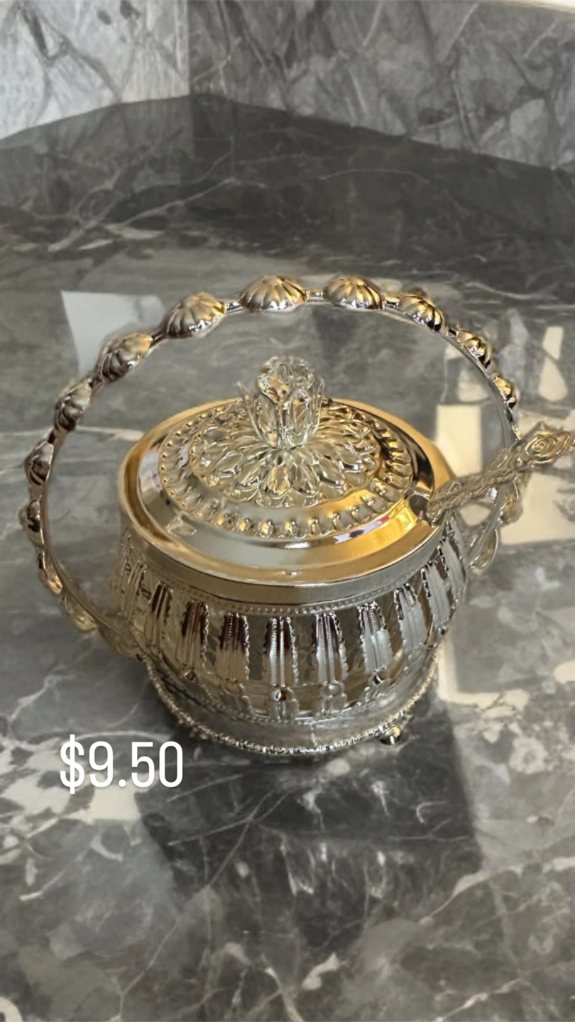 Decorative Gold/Silver Sugar Bowl with Lid - photo 3