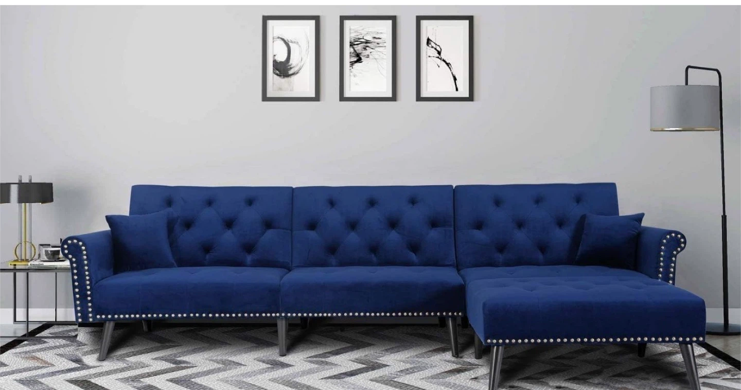 Blue Velvet Sectional Sofa - photo 4