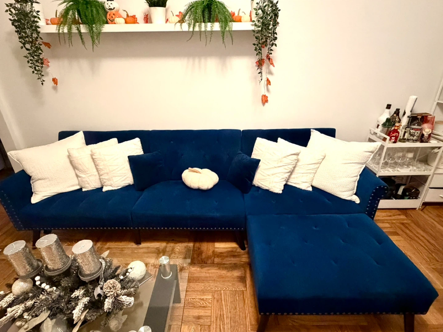 Blue Velvet Sectional Sofa - photo 2