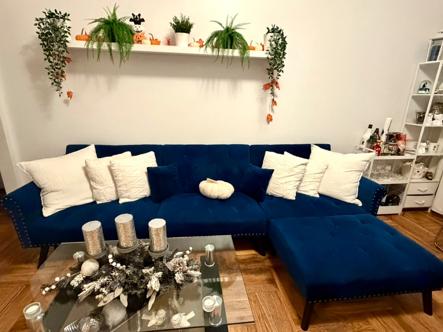 Blue Velvet Sectional Sofa - photo 3