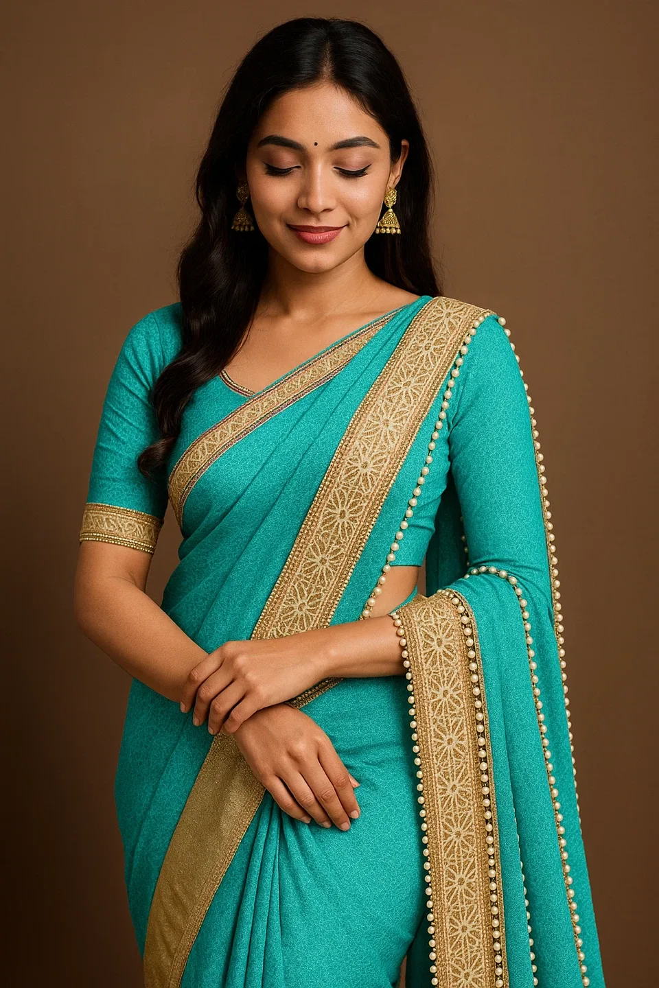 Brand New Teal & Gold Saree / Sari