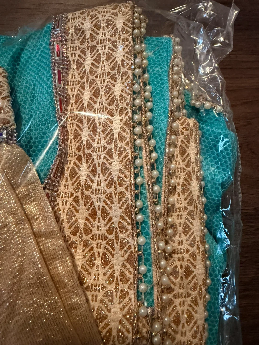 Brand New Teal & Gold Saree / Sari image indicator(3)