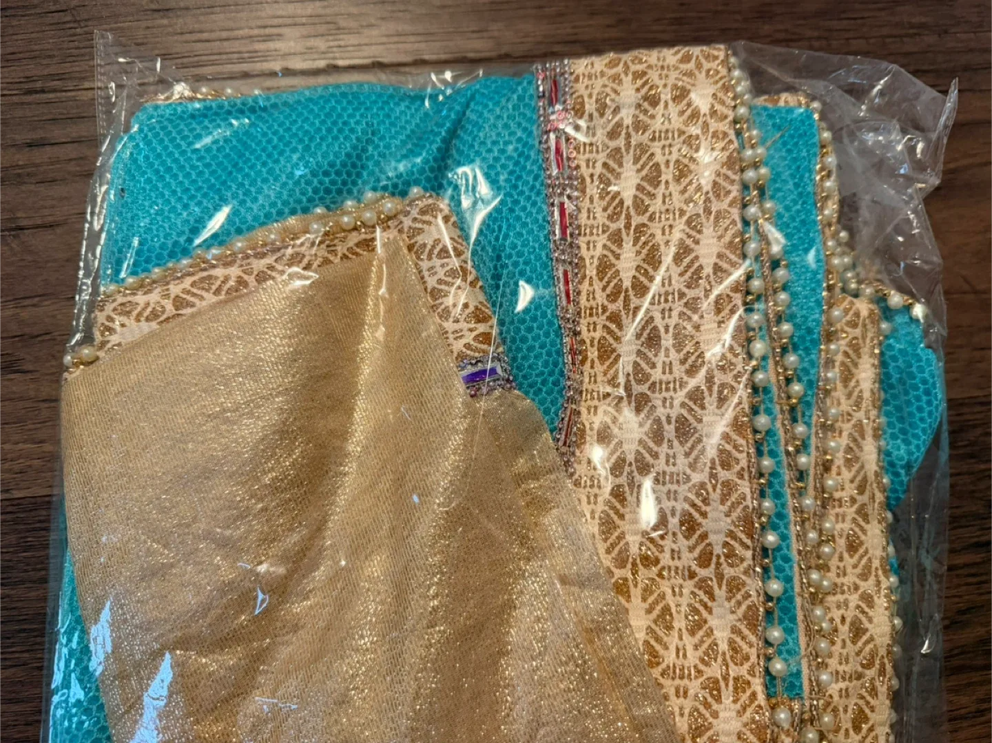 Brand New Teal & Gold Saree / Sari image indicator(4)
