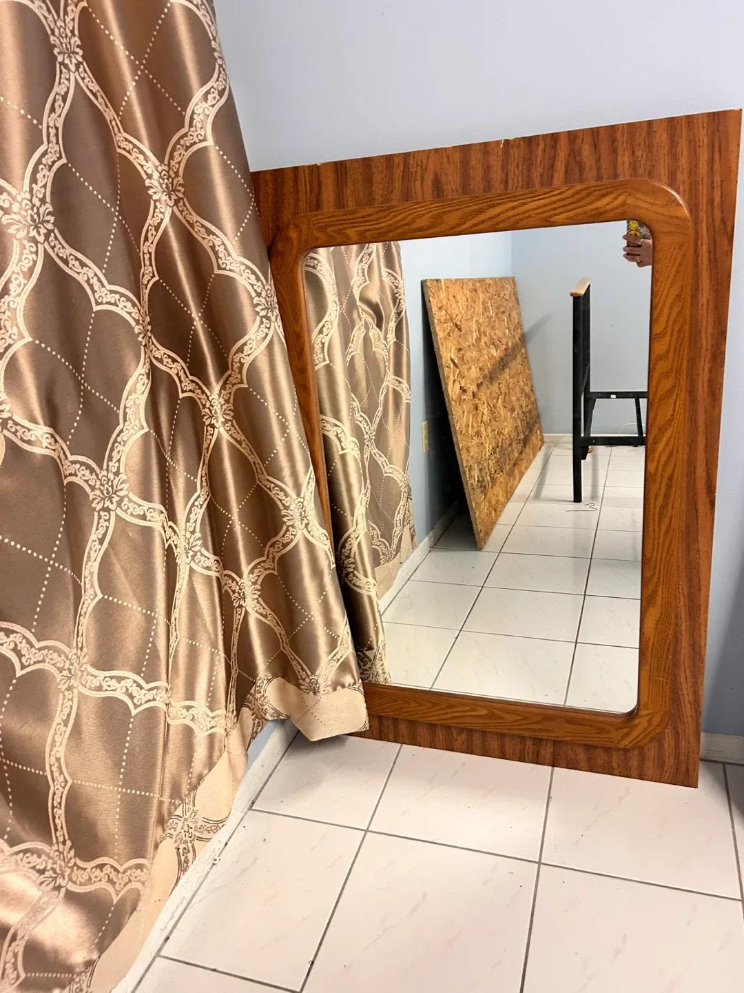 Wood Sideboard Cabinet & Mirror