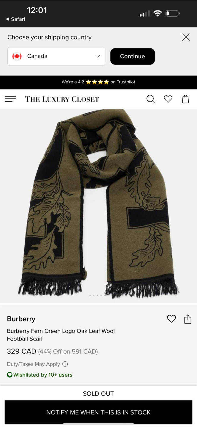 Burberry Fern Green Logo Oak Leaf Wool Football Scarf