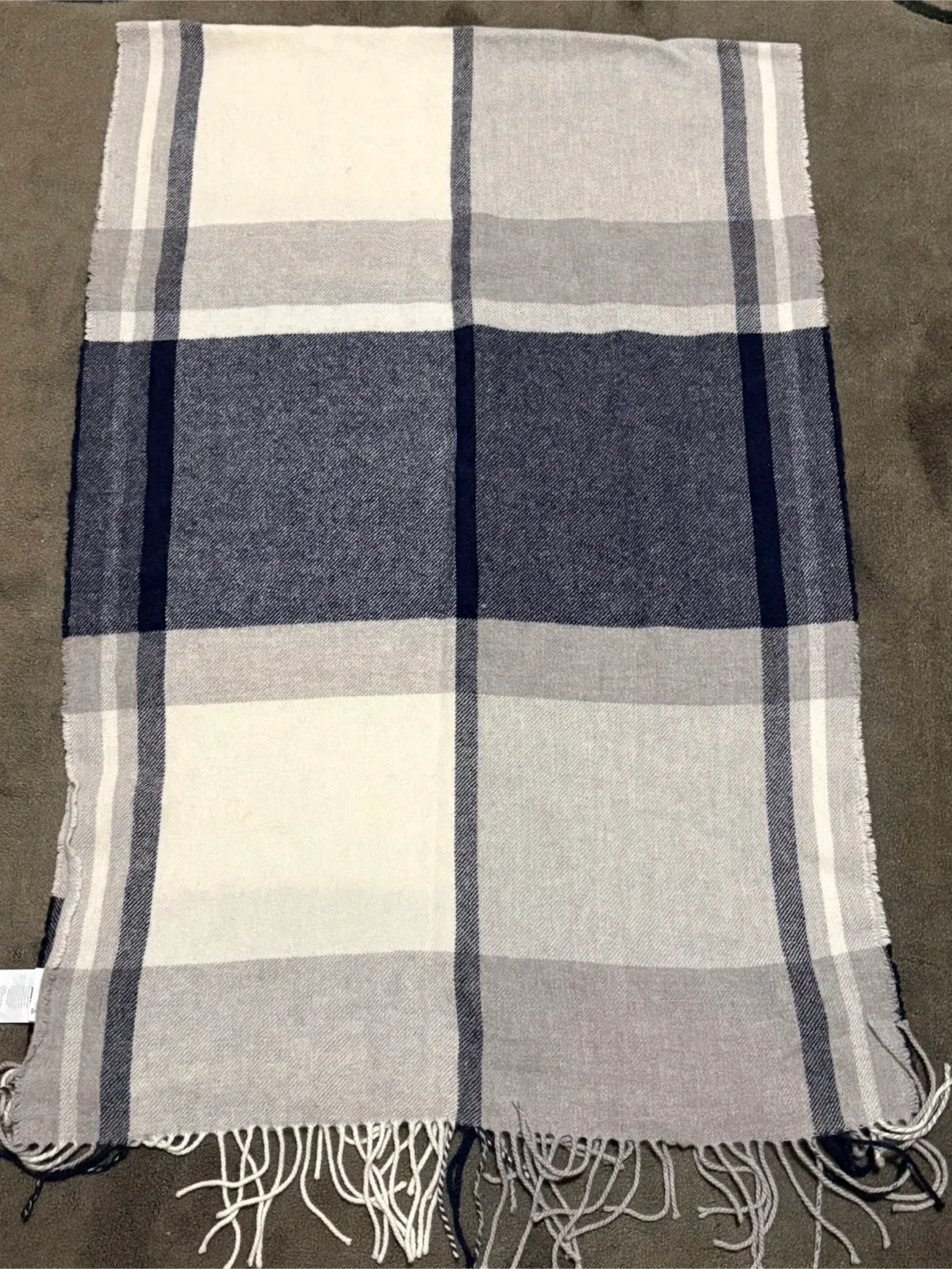 #Cleanout Plaid Wool Scarf - Blue, Grey, White