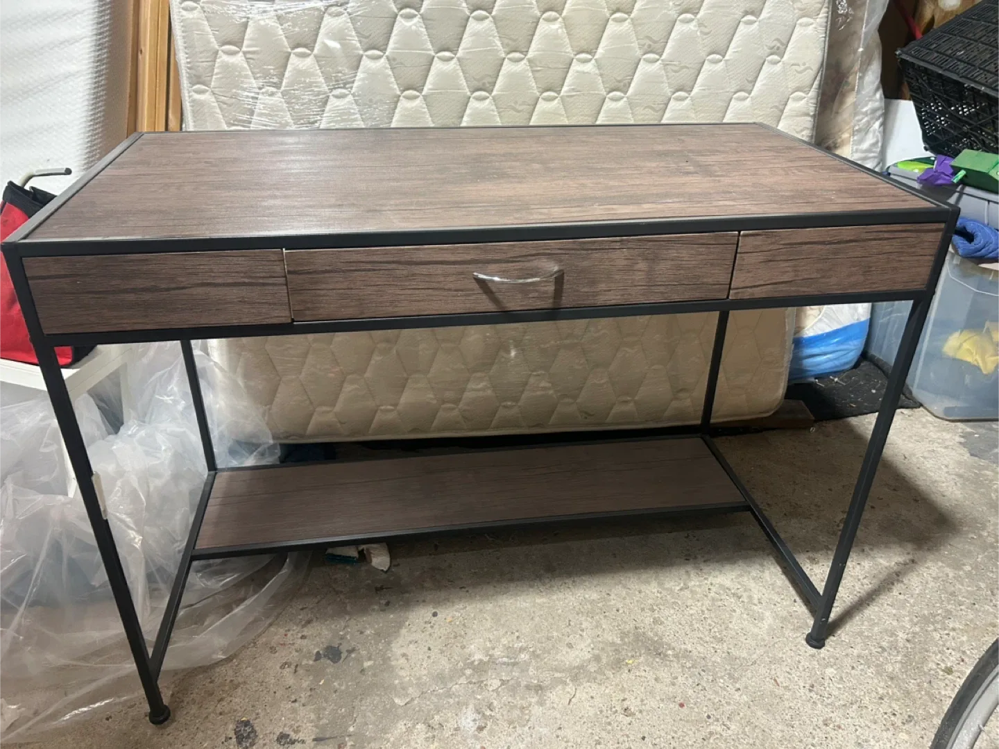 Wood and Metal Desk with Drawer