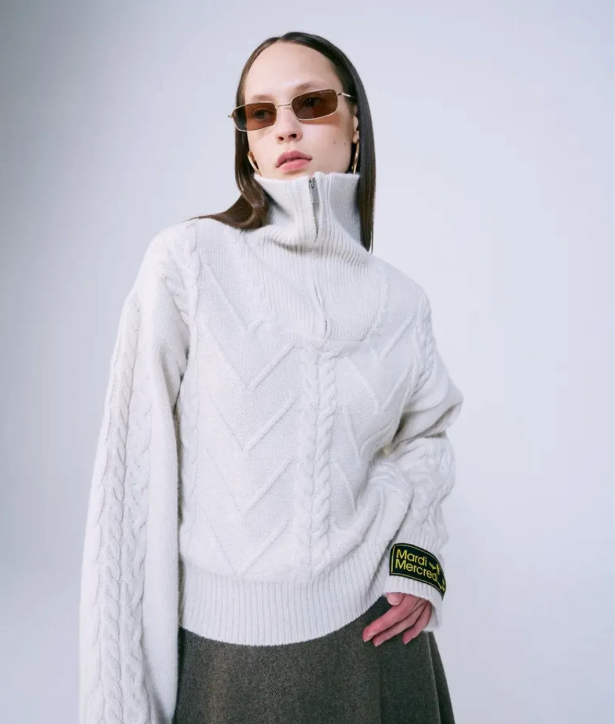 Mardi Mercredi Half Zip Up Cable Knit Sweater