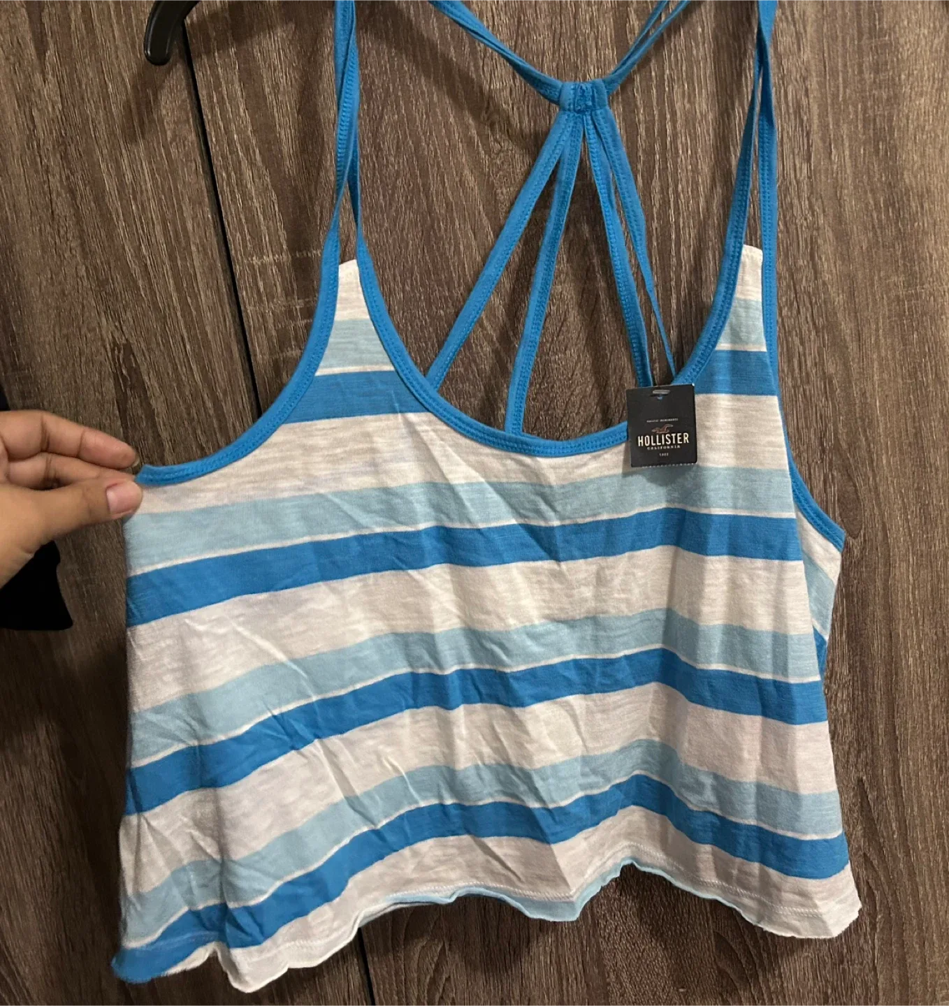 Hollister Blue & White Striped Tank Top - Large