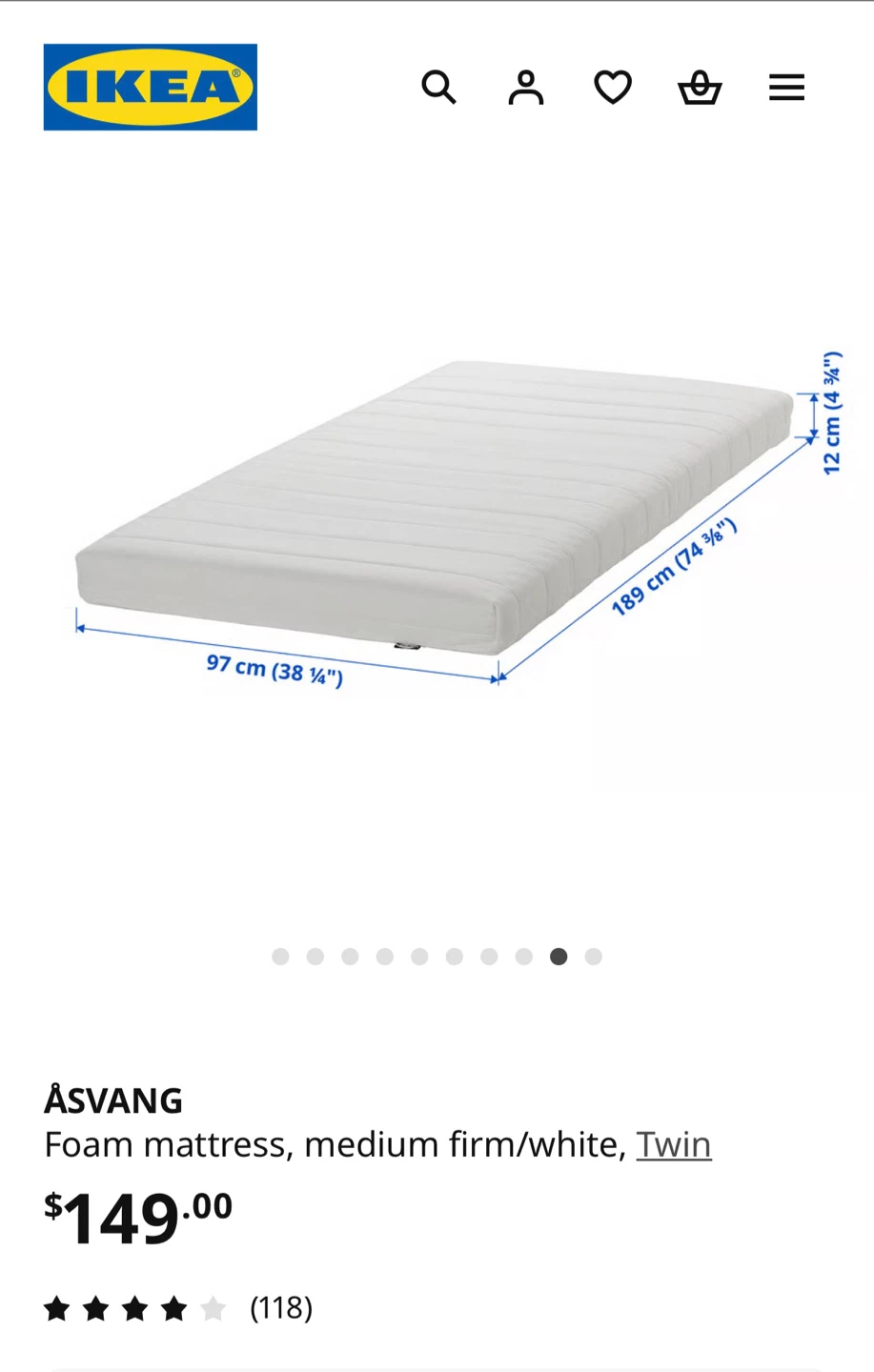 IKEA ÅSVANG Twin Foam Mattress - Medium Firm